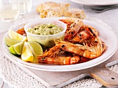 Grilled king prawns with guacamole