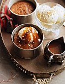 Date pudding with sesame ice cream and salted caramel