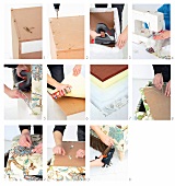 Construction and upholstery instructions for making a romantic bedroom ottoman with storage space