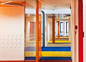 Colourful corridor in modern school