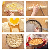 Tutmanik (Bulgarian bread with feta) being prepared