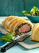 Pork fillet wrapped in ramson puff pastry