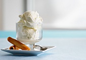 Vanilla ice cream with wafer rolls
