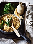 Barley risotto with green cabbage