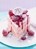 A slice of raspberry ice cream cake