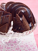 Chocolate fudge cake made using a Bundt cake tin