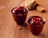 Bowls of banana and cassis jam