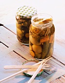 Pickled gherkins and green tomatoes