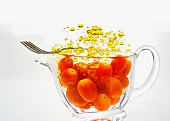 Cherry tomatoes with droplets of oil