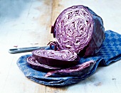 Sliced red cabbage, on a cloth