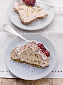 Ice cream stollen with chocolate, brittle and cherry compote