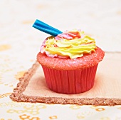 Raspberry Cupcake with Lemon Frosting and Candy