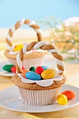 Easter cupcakes decorated with sugar eggs