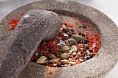 Spices for a spice mixture in a stone mortar