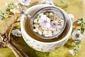 Marsh mallow root tea, roots and flowers