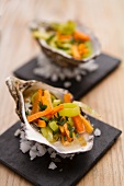 Oysters filled with vegetables