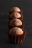 A row of noisette truffle pralines