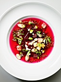 Beetroot soup with cheese croutons