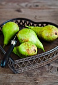 Pears in a heart-shaped dish