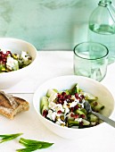 Cucumber salad with feta, pistachios and pomegranate seeds