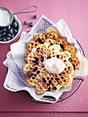 Blueberry waffles with cream