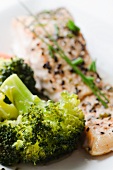 Salmon fillet with sesame seeds and broccoli