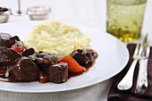 Beef goulash with carrots and mashed potato