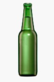 Beer in a Green Bottle on a White Background