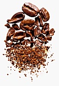 Coffee beans, both whole and coarse-ground