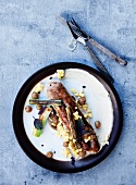 Grilled sausage with sweetcorn and asparagus
