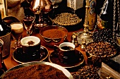 A variety of speciality coffees, coffee powder and coffee beans