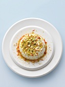 Panna Cotta with Saffron Syrup and Pistachios; From Above