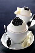 Stuffed eggs topped with caviar