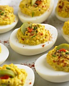 Deviled Eggs with Green Olive Garnish