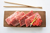 Thinly sliced raw Wagyu beef