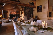 Impressive dining table: skilful Rococo table setting in old, French country manor