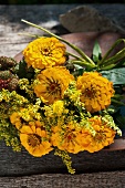 Later summer bouquet with yellow zinnias