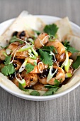 Spicy prawns with black beans, lemongrass and coriander