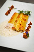 Cheese cannelloni with mushrooms and a parmesan emulsion