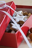 Star-shaped cinnamon biscuits in a gift box