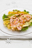Salmon with citrus fruits and avocado (Christmassy)