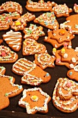 Assorted gingerbread biscuits decorated with sugar icing