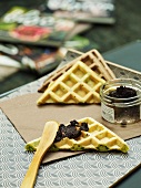 Waffles with zucchini and tapenade