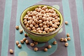 Chick peas in a bowl with a silver edge