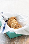 Walnut-cranberry cookies in a box