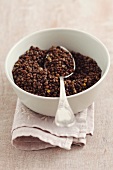 A bowl of beluga lentils, cooked