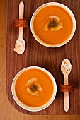 Pumpkin soup with coconut and curry (view from above)
