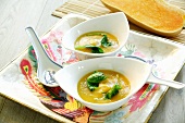 Butternut-pumpkin soup with baby spinach