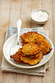 Carrot fritters with yoghurt dip