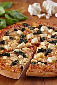 Spinach and Feta Cheese Pizza Sliced Once